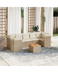 Salon de jardin avec coussins 8 pcs beige résine tressée | Mobilier & Déco