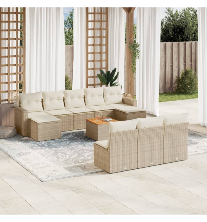Salon de jardin 11 pcs avec coussins beige résine tressée | Mobilier & Déco