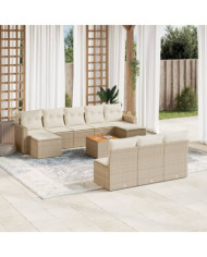Salon de jardin 11 pcs avec coussins beige résine tressée | Mobilier & Déco