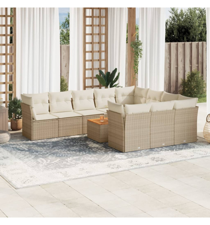 Salon de jardin 11 pcs avec coussins beige résine tressée | Mobilier & Déco