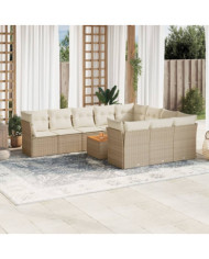 Salon de jardin 11 pcs avec coussins beige résine tressée | Mobilier & Déco