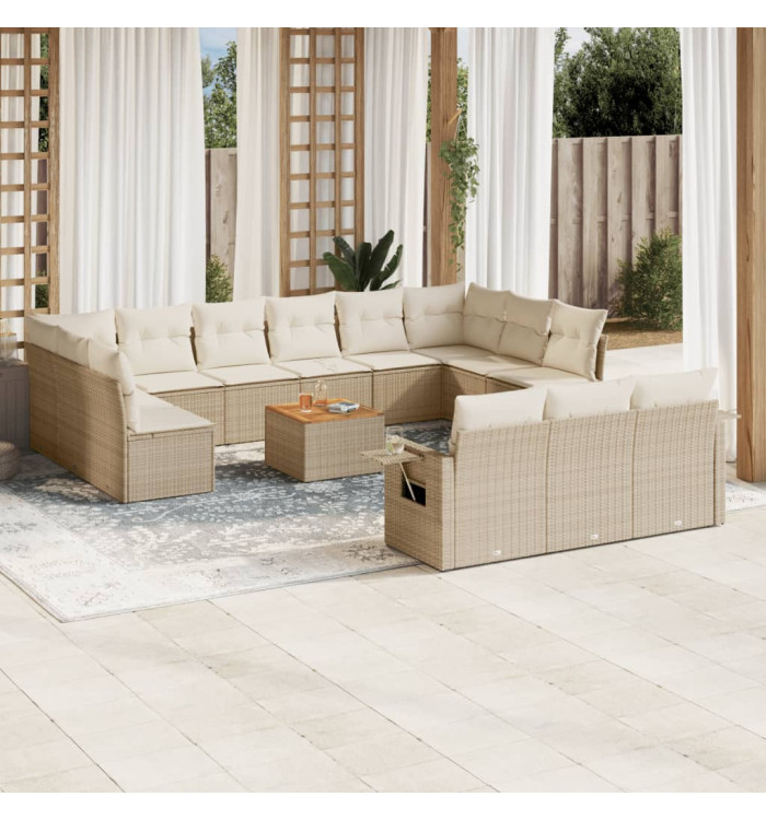 Salon de jardin avec coussins 14 pcs beige résine tressée | Mobilier & Déco