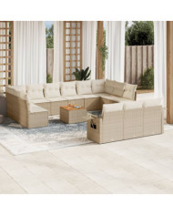 Salon de jardin avec coussins 14 pcs beige résine tressée | Mobilier & Déco
