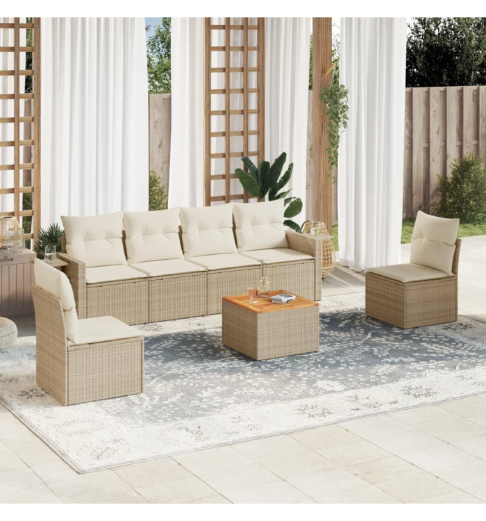 Salon de jardin avec coussins 7 pcs beige résine tressée | Mobilier & Déco