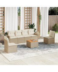 Salon de jardin avec coussins 7 pcs beige résine tressée | Mobilier & Déco