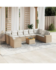 Salon de jardin 11 pcs avec coussins beige résine tressée | Mobilier & Déco