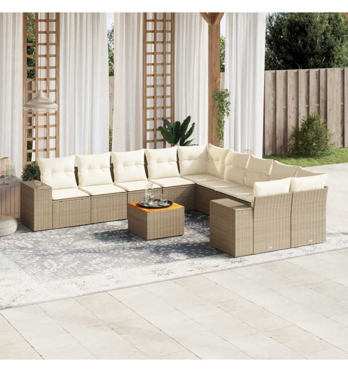 Salon de jardin 11 pcs avec coussins beige résine tressée | Mobilier & Déco
