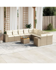 Salon de jardin 11 pcs avec coussins beige résine tressée | Mobilier & Déco