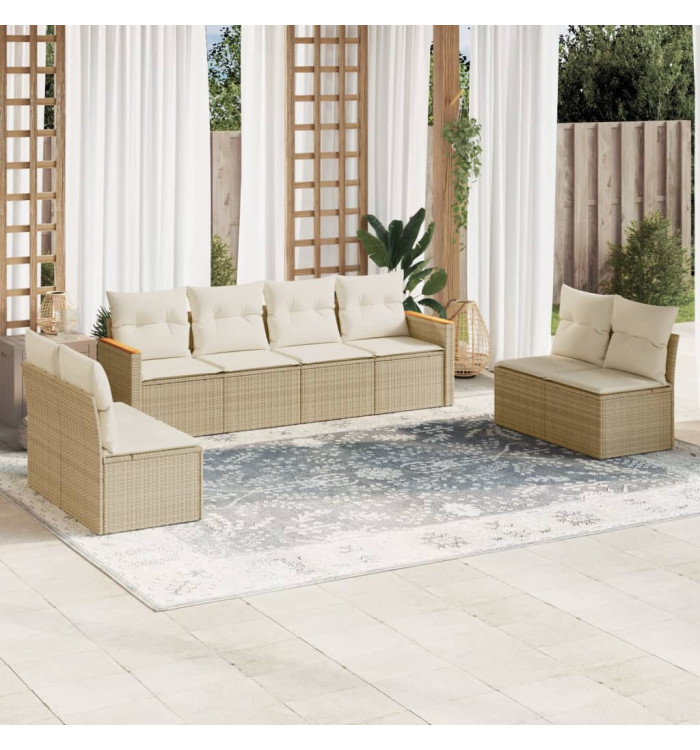 Salon de jardin avec coussins 8 pcs beige résine tressée | Mobilier & Déco