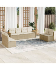Salon de jardin avec coussins 8 pcs beige résine tressée | Mobilier & Déco