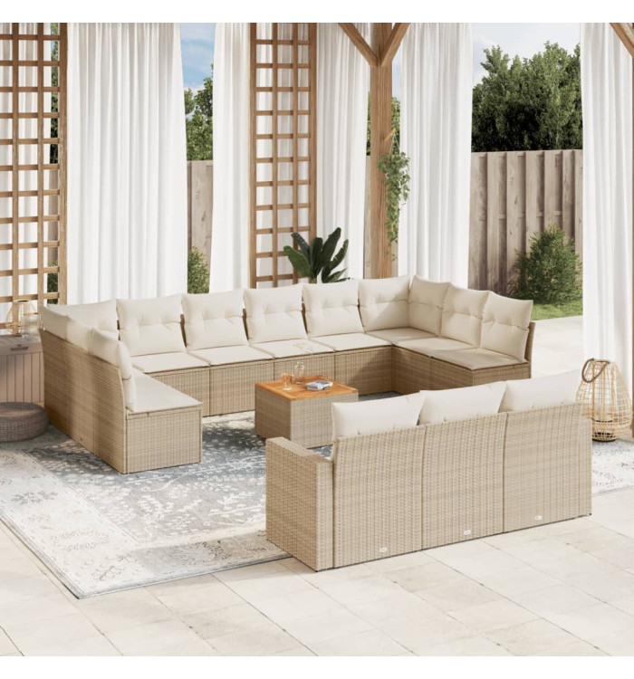 Salon de jardin avec coussins 14 pcs beige résine tressée | Mobilier & Déco