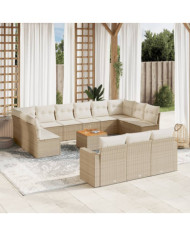 Salon de jardin avec coussins 14 pcs beige résine tressée | Mobilier & Déco