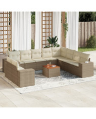 Salon de jardin 11 pcs avec coussins beige résine tressée | Mobilier & Déco