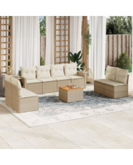 Salon de jardin avec coussins 9 pcs beige résine tressée | Mobilier & Déco