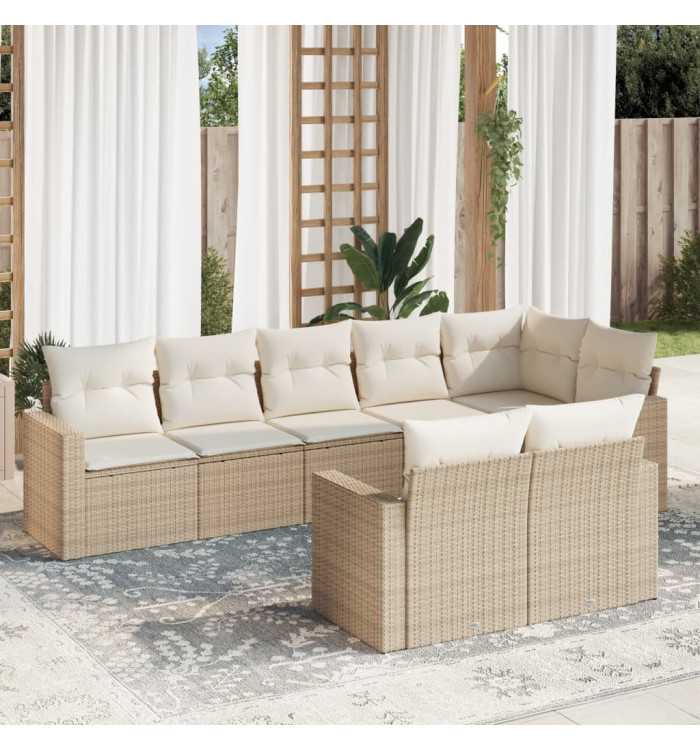 Salon de jardin avec coussins 8 pcs beige résine tressée | Mobilier & Déco