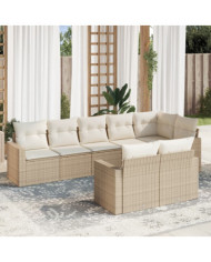 Salon de jardin avec coussins 8 pcs beige résine tressée | Mobilier & Déco