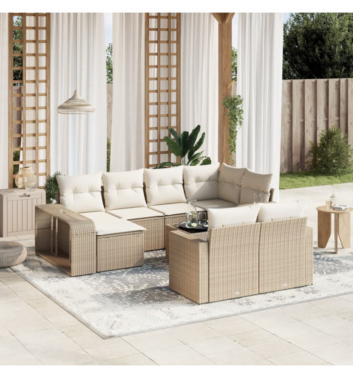Salon de jardin 11 pcs avec coussins beige résine tressée | Mobilier & Déco