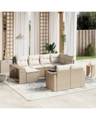 Salon de jardin 11 pcs avec coussins beige résine tressée | Mobilier & Déco
