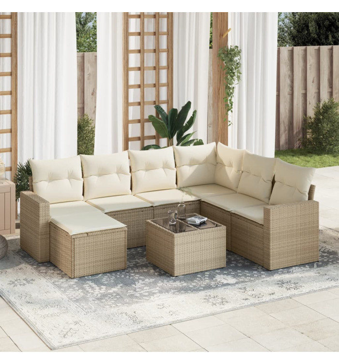 Salon de jardin avec coussins 8 pcs beige résine tressée | Mobilier & Déco