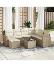 Salon de jardin avec coussins 8 pcs beige résine tressée | Mobilier & Déco