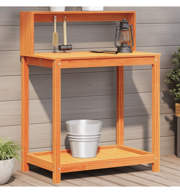 Table de rempotage avec étagères marron bois massif de pin | Mobilier & Déco