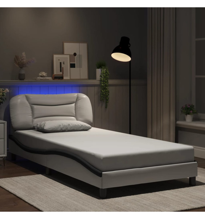 Cadre de lit avec LED sans matelas blanc et noir 100x200 cm | Mobilier & Déco