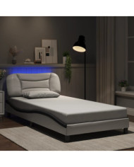Cadre de lit avec LED sans matelas blanc et noir 100x200 cm | Mobilier & Déco