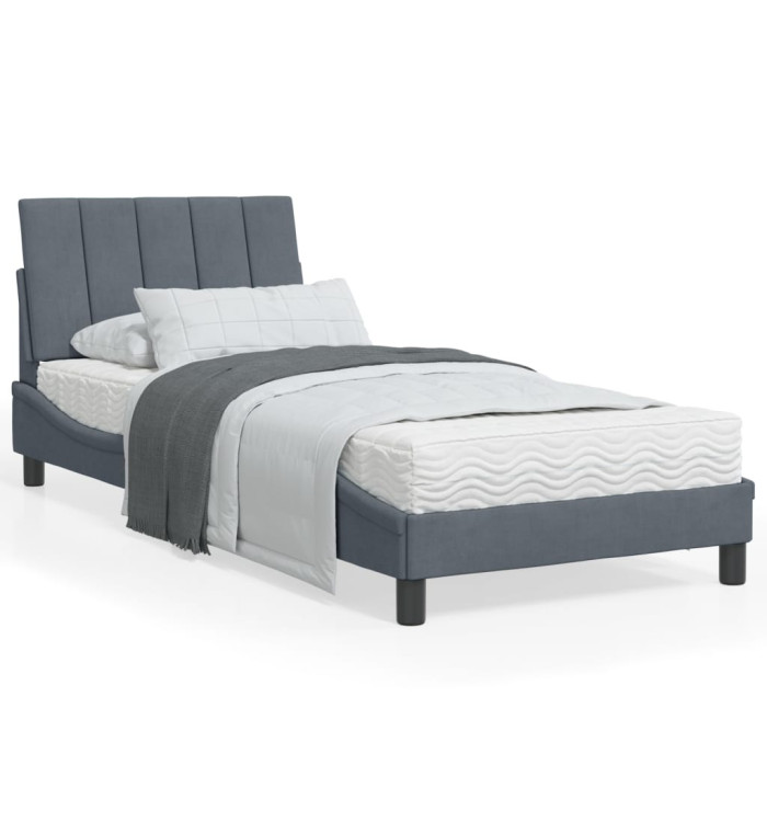 Lit avec matelas gris foncé 90x200 cm velours | Mobilier & Déco