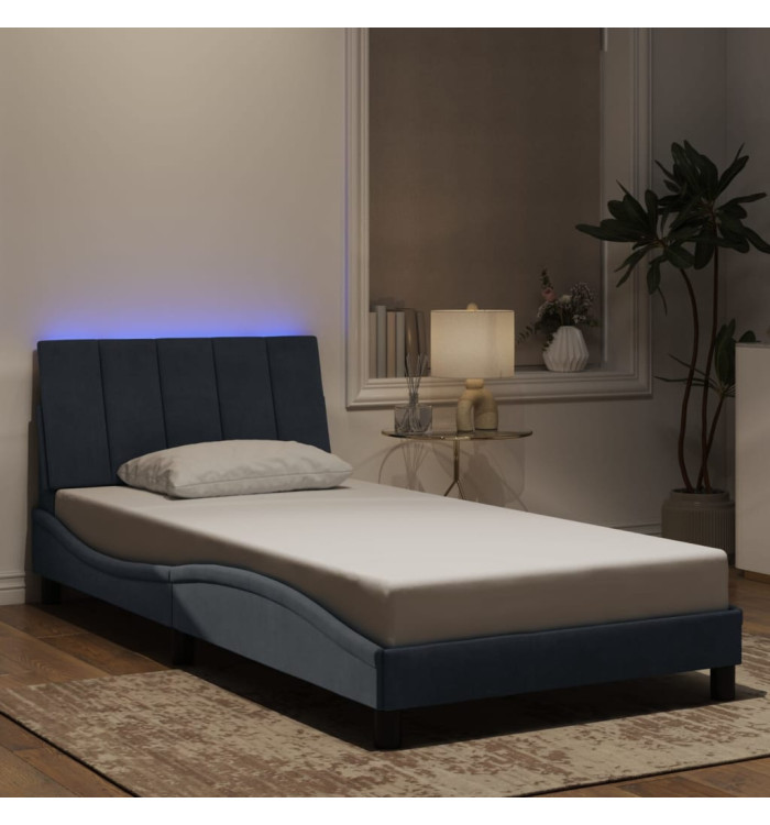 Cadre de lit avec LED sans matelas gris foncé 100x200cm velours | Mobilier & Déco