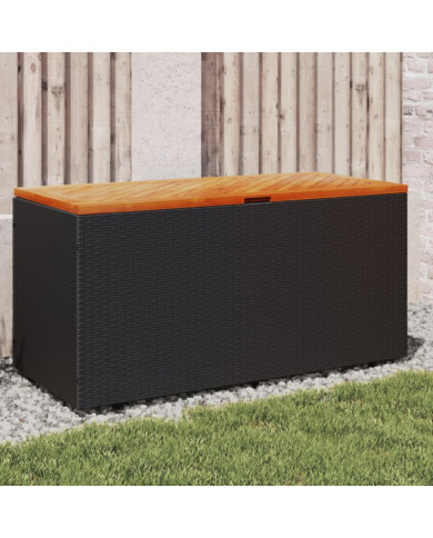 Boîte de rangement de jardin noir résine tressée bois d'acacia | Mobilier & Déco