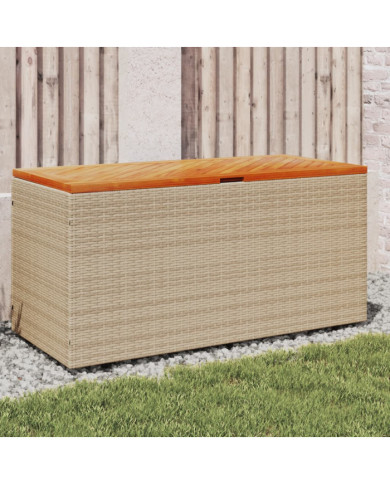 Boîte de rangement de jardin beige résine tressée bois d'acacia | Mobilier & Déco