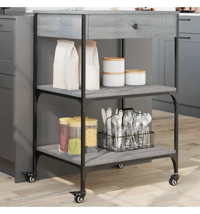 Chariot de cuisine sonoma gris 60x48x89,5 cm bois d'ingénierie | Mobilier & Déco