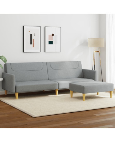 Canapé-lit à 2 places avec repose-pied gris clair tissu | Mobilier & Déco