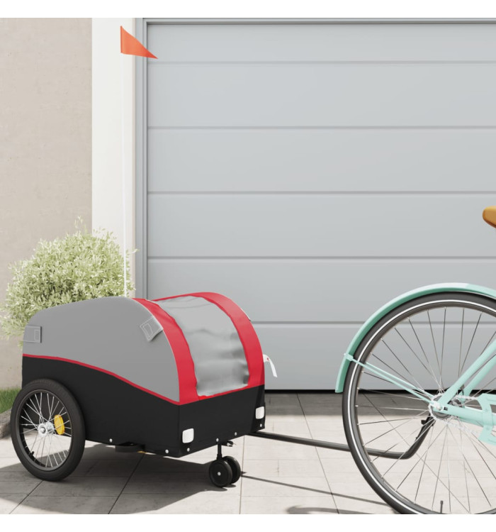 Remorque de vélo noir et rouge 30 kg fer | Mobilier & Déco