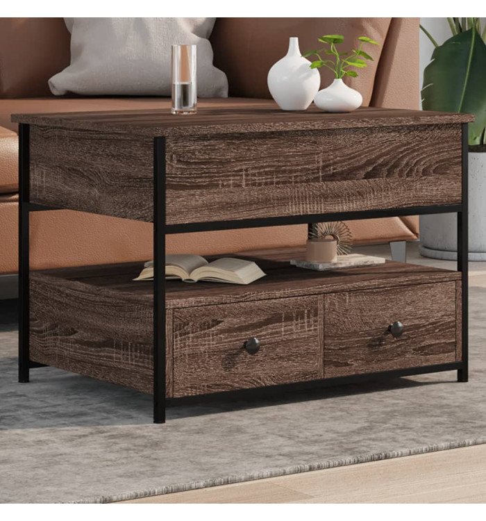 Table basse chêne marron 70x50x50 cm bois d'ingénierie et métal | Mobilier & Déco