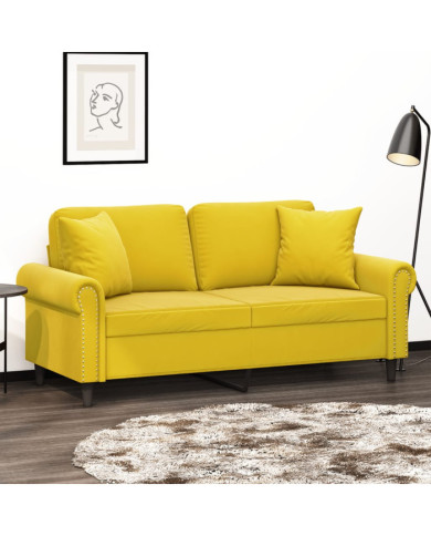Canapé 2 places avec oreillers décoratifs jaune 140 cm velours | Mobilier & Déco
