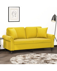 Canapé 2 places avec oreillers décoratifs jaune 140 cm velours | Mobilier & Déco