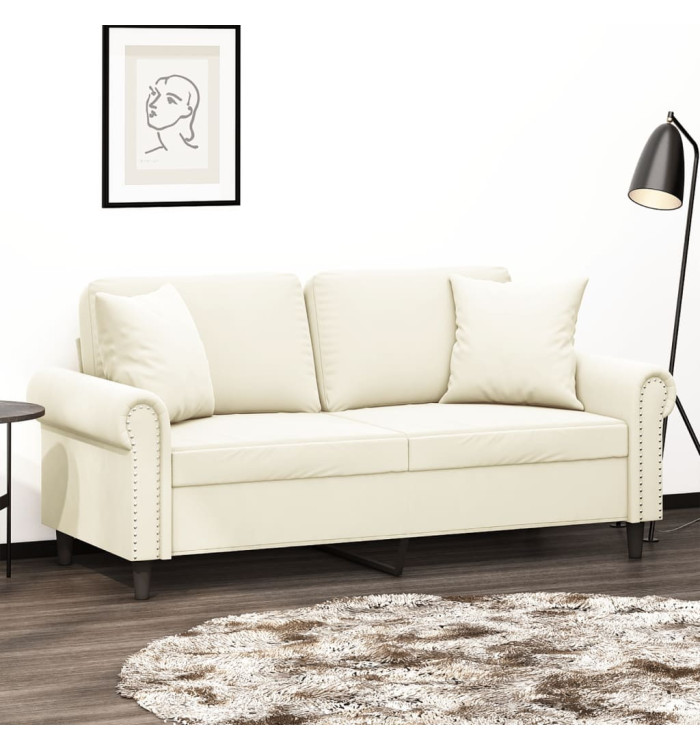 Canapé 2 places avec oreillers décoratifs crème 140 cm velours | Mobilier & Déco
