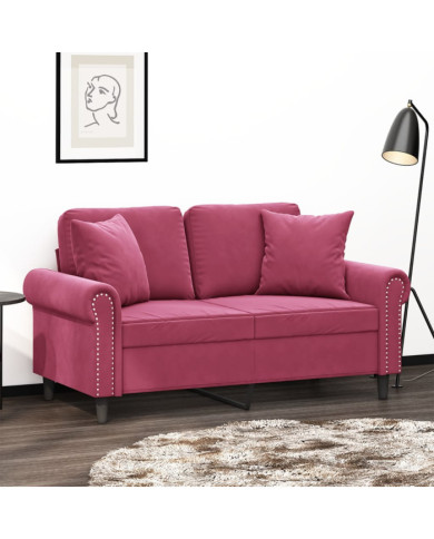 Canapé 2 places avec oreillers bordeaux 120 cm velours | Mobilier & Déco