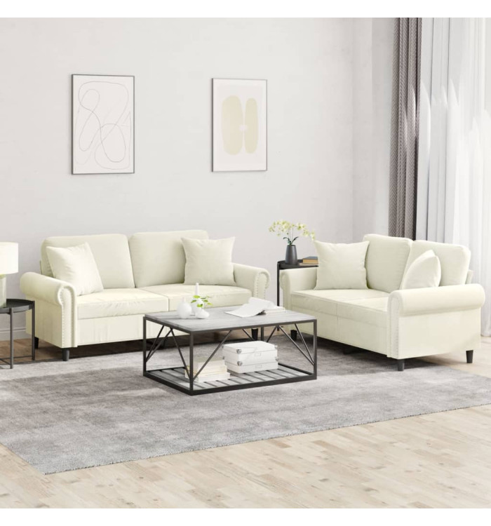 Ensemble de canapés 2 pcs avec coussins crème velours | Mobilier & Déco