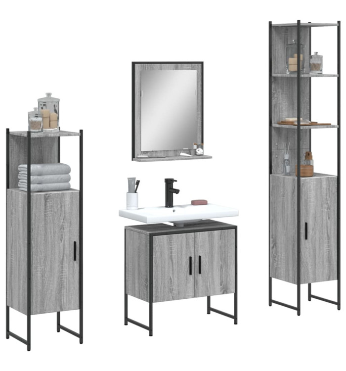 Ensemble d'armoires de salle de bain 4 pcs sonoma gris | Mobilier & Déco