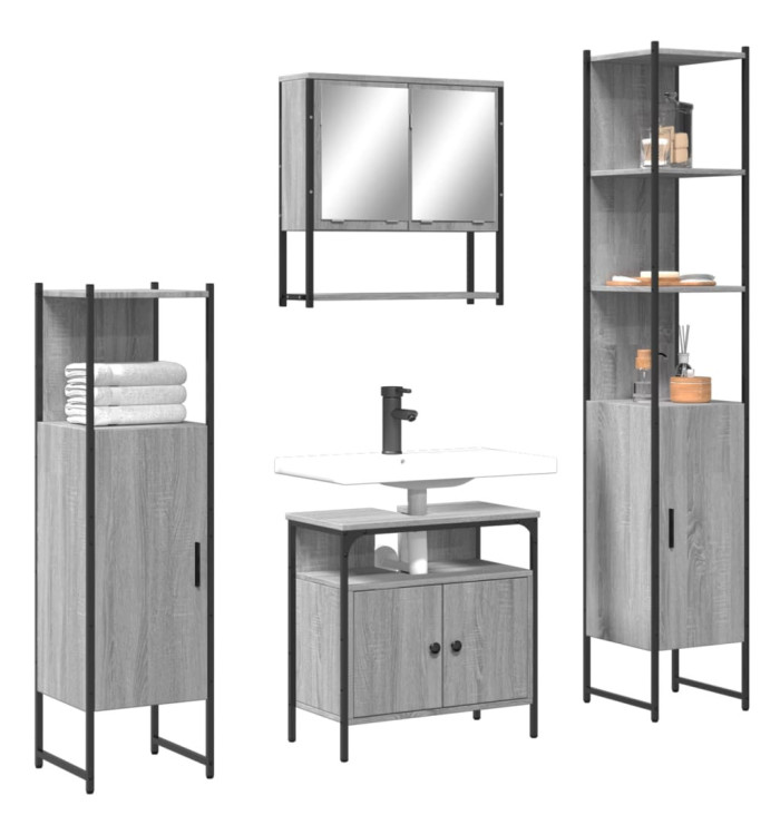 Ensemble de meubles de salle de bain 4 pcs Sonoma gris | Mobilier & Déco