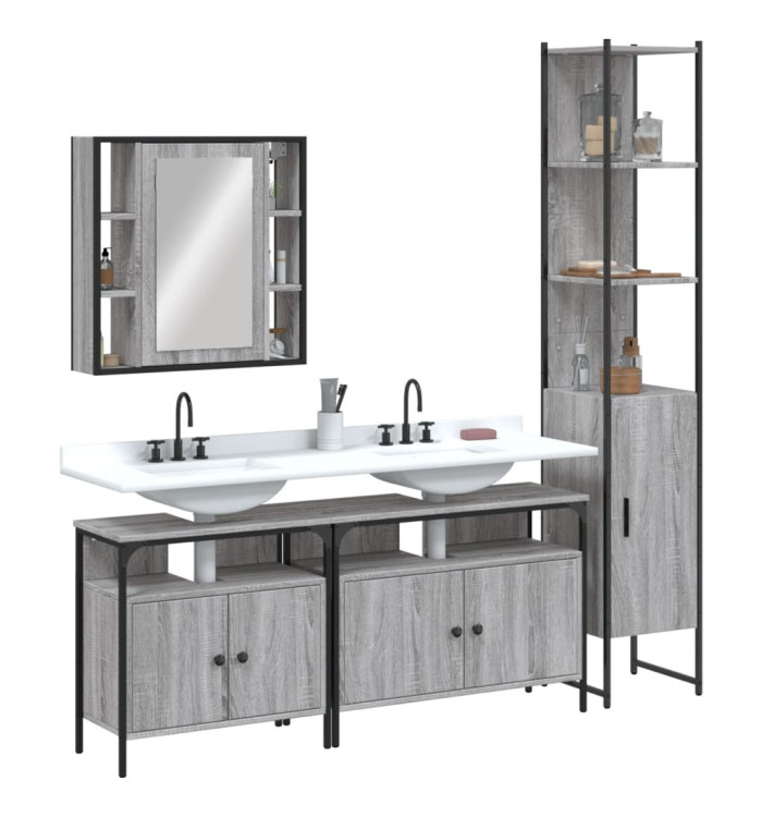 Ensemble d'armoires de salle de bain 4 pcs sonoma gris | Mobilier & Déco