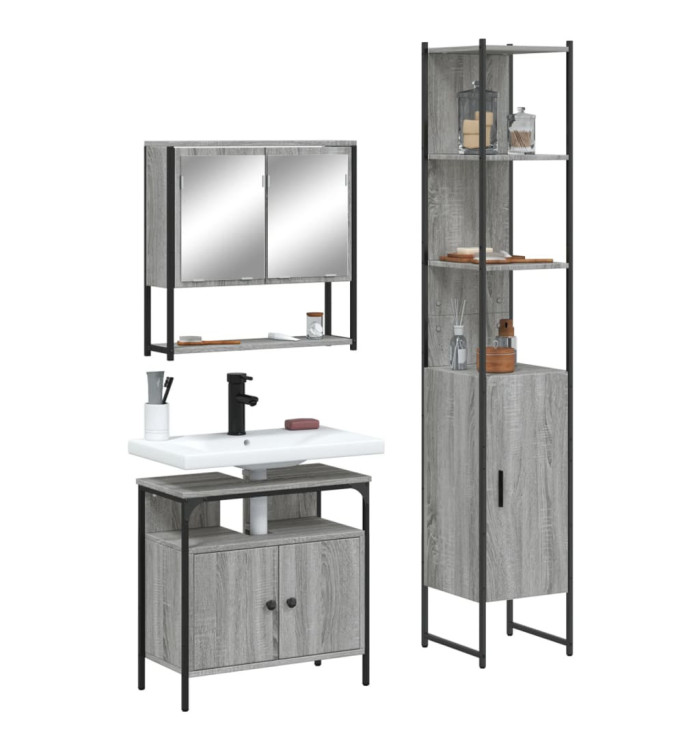 Ensemble de meubles de salle de bain 3 pcs Sonoma gris | Mobilier & Déco