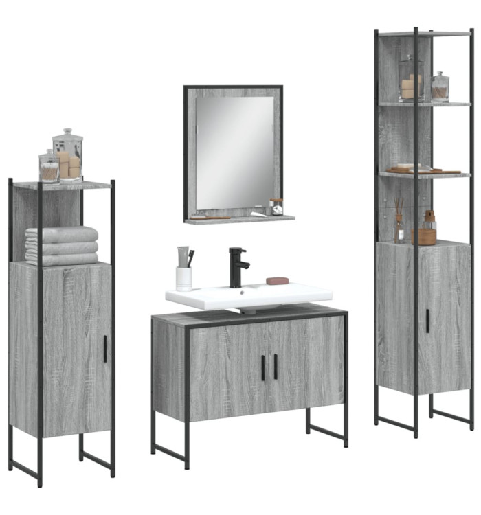 Ensemble d'armoires de salle de bain 4 pcs sonoma gris | Mobilier & Déco
