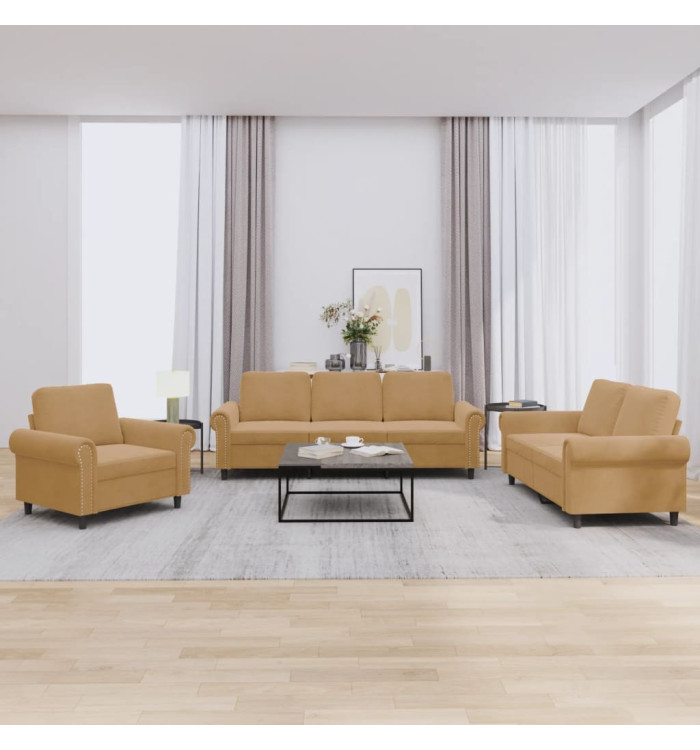Ensemble de canapés 3 pcs avec coussins Marron Velours | Mobilier & Déco