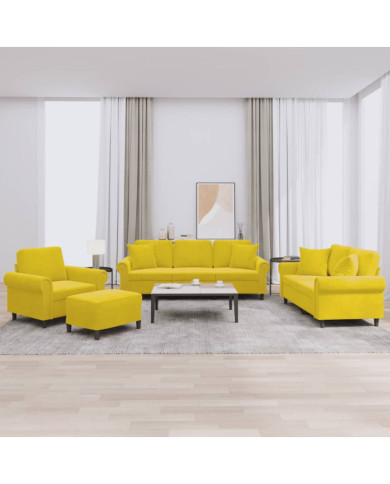 Ensemble de canapés 4 pcs avec coussins jaune velours | Mobilier & Déco