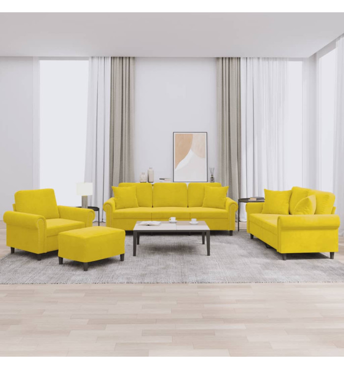 Ensemble de canapés 4 pcs avec coussins jaune velours | Mobilier & Déco