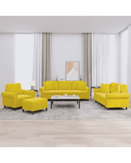 Ensemble de canapés 4 pcs avec coussins jaune velours | Mobilier & Déco