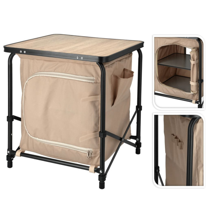 Redcliffs Table de camping avec placard beige 48x48x53,5 cm | Mobilier & Déco